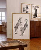 Vintage Leopard Wall Art, Dancing Leopards Illustration Print, Fashion Animal Poster, Chic Neutral Home Decor, Editorial Style Leopard Art