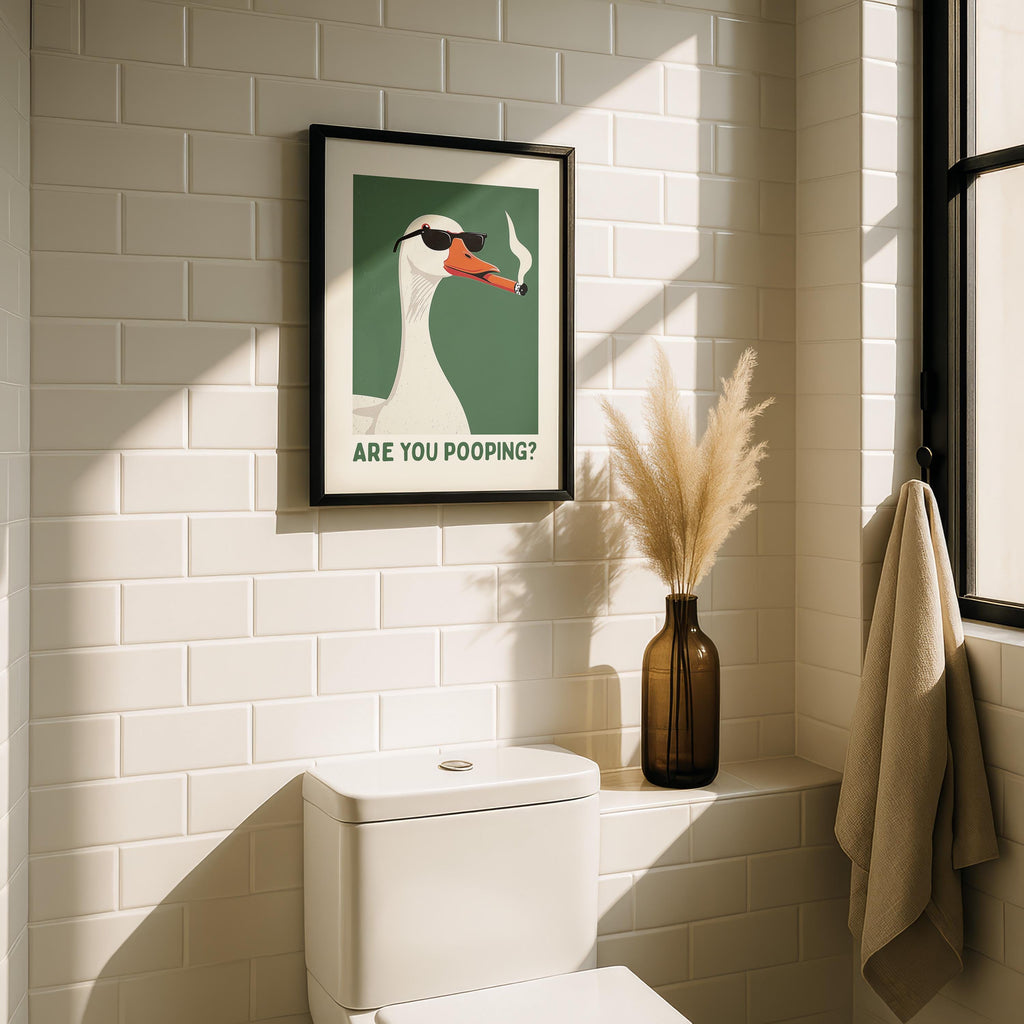 Funny Are You Pooping Goose Poster, Bathroom Humor Wall Art, Quirky Animal Print, Modern Funny Decor, Playful Toilet Printable Art