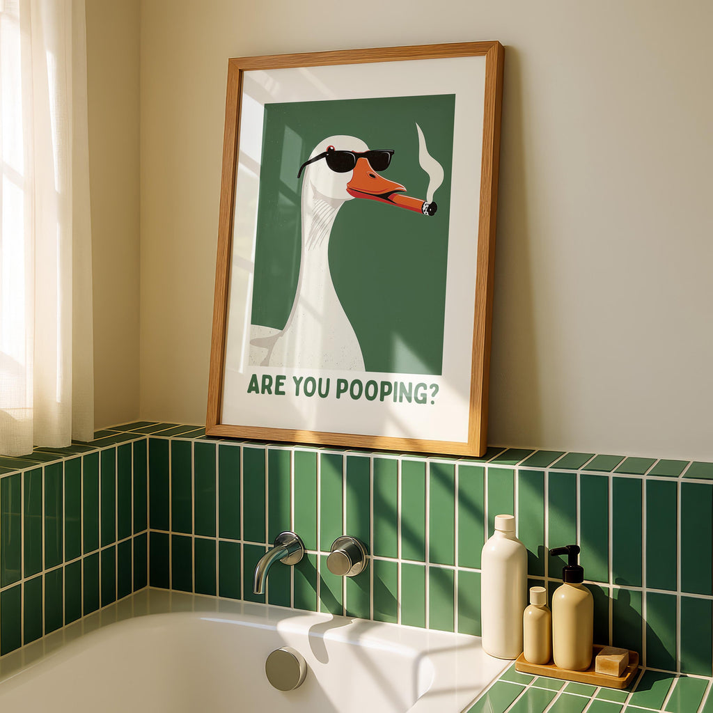 Funny Are You Pooping Goose Poster, Bathroom Humor Wall Art, Quirky Animal Print, Modern Funny Decor, Playful Toilet Printable Art