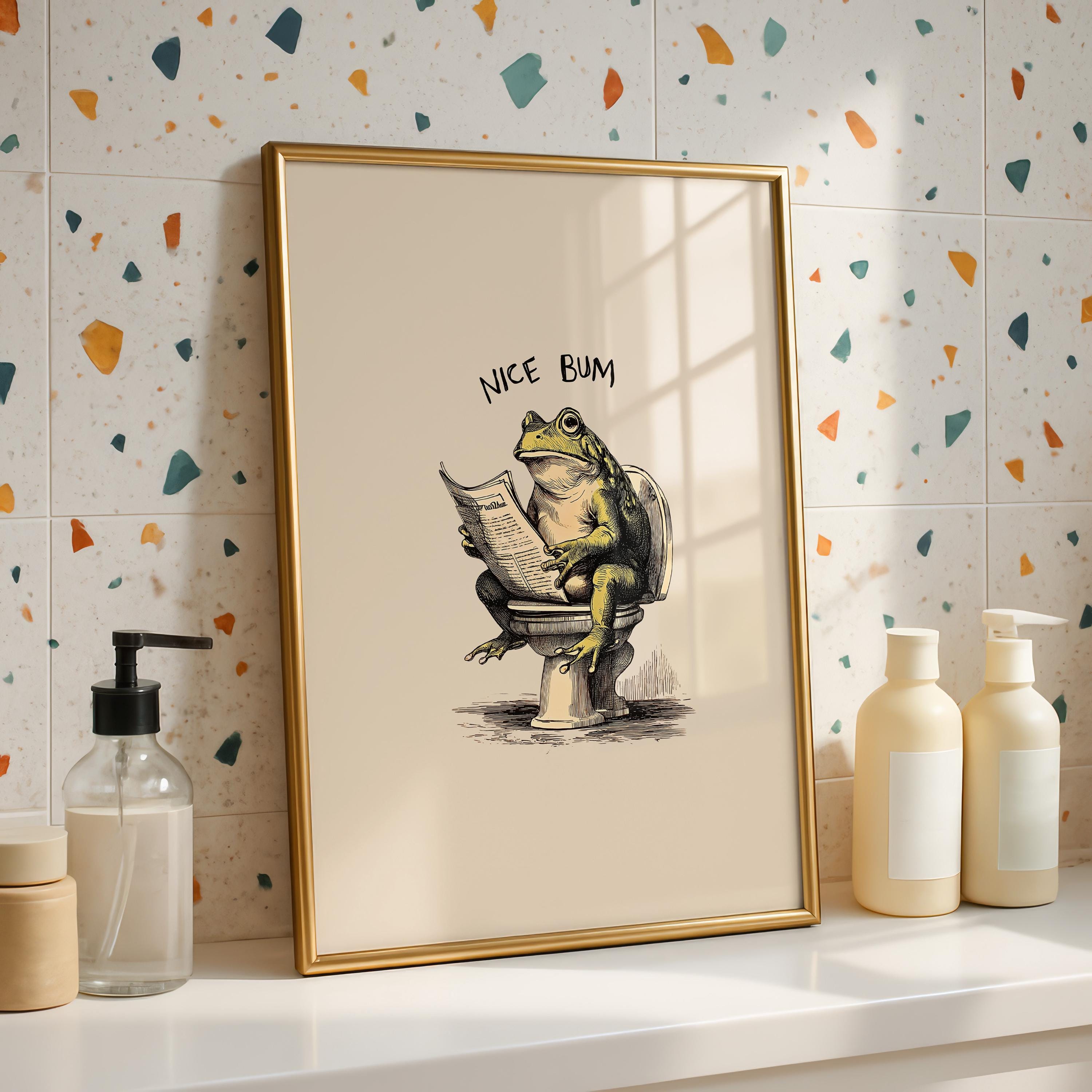 Funny Nice Bum Frog Poster, Bathroom Humor Wall Art, Quirky Animal Toilet Print, Vintage Style Funny Decor, Playful Restroom Printable Art