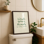 Wash Your Hands Ya Filthy Animal Print, Funny Bathroom Sign, Green Stripe Typography Poster, Humorous Restroom Wall Art, Modern Decor