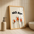 Nice Bum Goose Poster, Funny Bathroom Wall Art, Quirky Animal Print, Humorous Toilet Decor, Playful Restroom Printable for Home