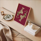 Dancing Leopards Burgundy Wall Art, Leopard Print, Luxury Fashion Animal Poster, Bold Statement Home Decor, Editorial Style Gallery Wall Art