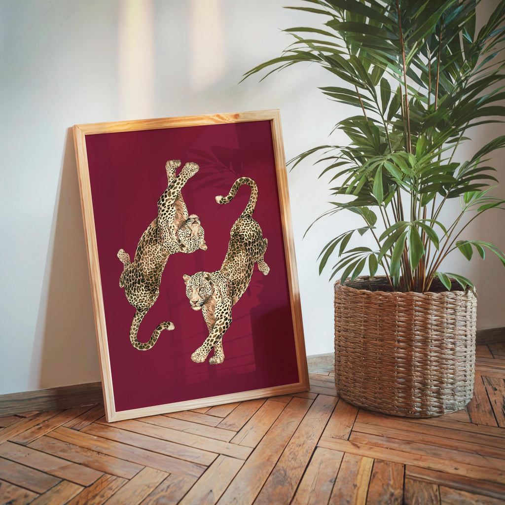 Luxury Burgundy Leopard Wall Art Set, Fashion Inspired Animal Prints, Editorial Style Gallery Wall, Chic Feminine Home Decor, Trendy Print