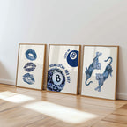 Leopard Fashion Blue Wall Art Set, Trendy Chic Printable Poster, Modern Glam Gallery Wall Decor, Stylish Lucky 8 Art, Fashion Home Decor