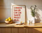 Cheers Salud Cin Cin Wall Art Printable, Bar Kitchen Decor, Cocktail Typography Print, Scandinavian Text Poster, Minimal Neutral Art DIGITAL
