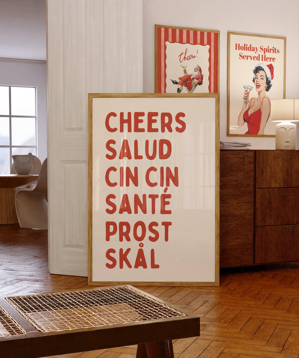 Cheers Salud Cin Cin Wall Art Printable, Bar Kitchen Decor, Cocktail Typography Print, Scandinavian Text Poster, Minimal Neutral Art DIGITAL