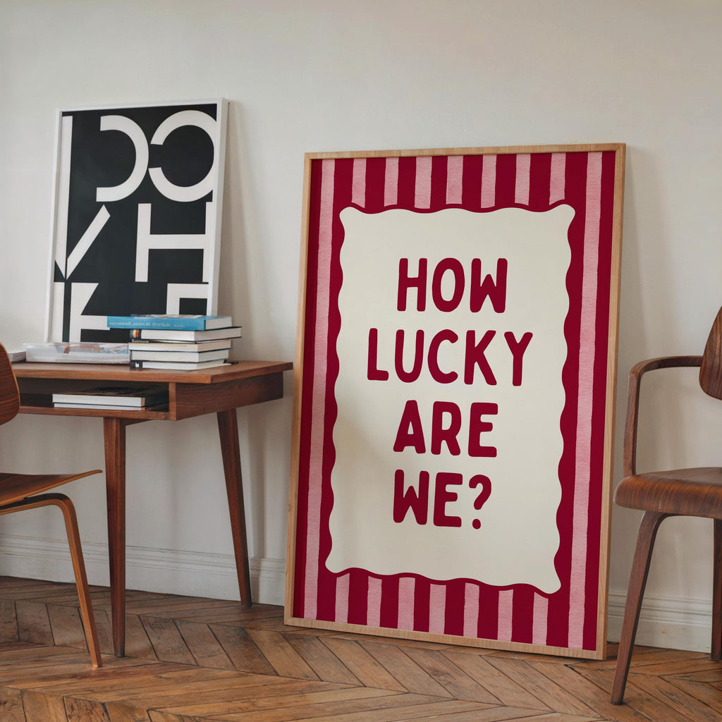 How Lucky Are We Printable, Preppy Wall Art, Love Quote Poster, Romantic Bedroom Decor, Cute Typography Print, Gallery Wall Digital Download