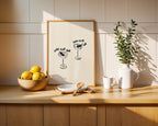 One For You One For Me Printable Art, Martini Cocktail Poster, Bar Cart Kitchen Decor, Couples Wall Art, Minimal Line Illustration Print
