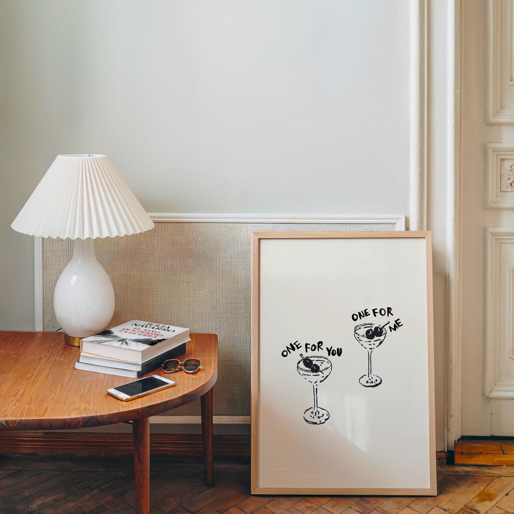 One For You One For Me Printable Art, Martini Cocktail Poster, Bar Cart Kitchen Decor, Couples Wall Art, Minimal Line Illustration Print