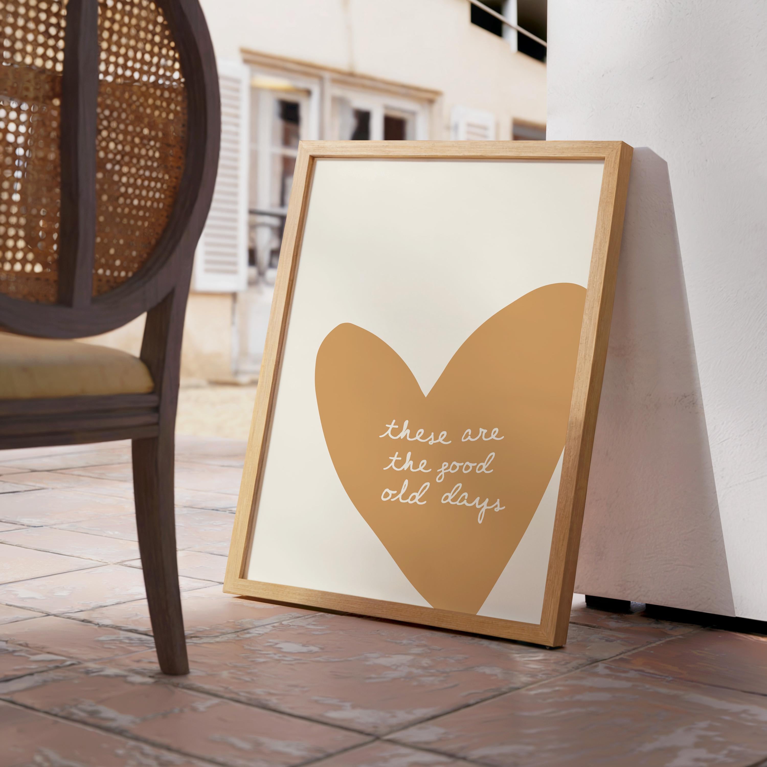 These Are the Good Old Days Print, Minimal Heart Wall Decor, Neutral Typography Poster, Cozy Modern Living Room Bedroom Home Art