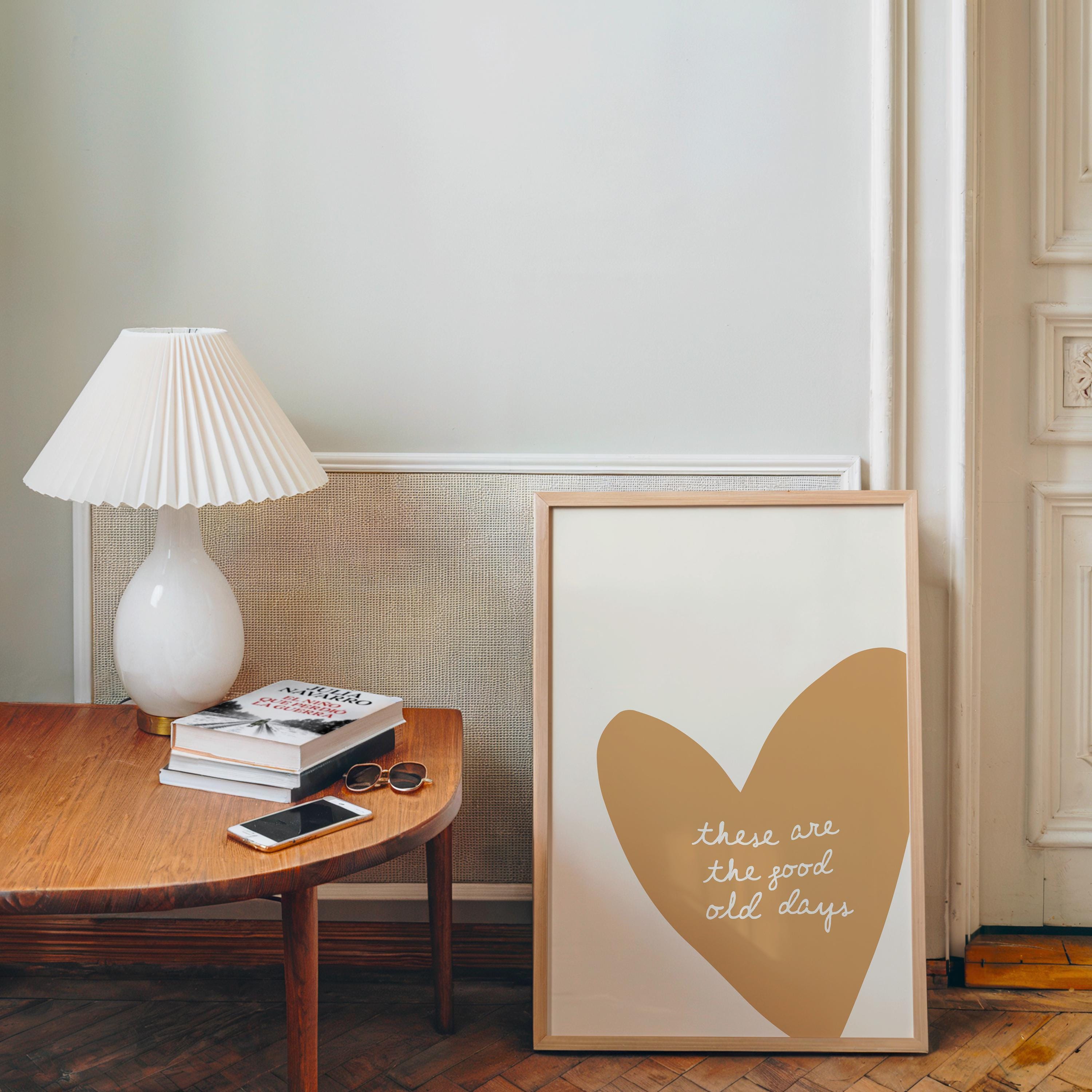 These Are the Good Old Days Print, Minimal Heart Wall Decor, Neutral Typography Poster, Cozy Modern Living Room Bedroom Home Art