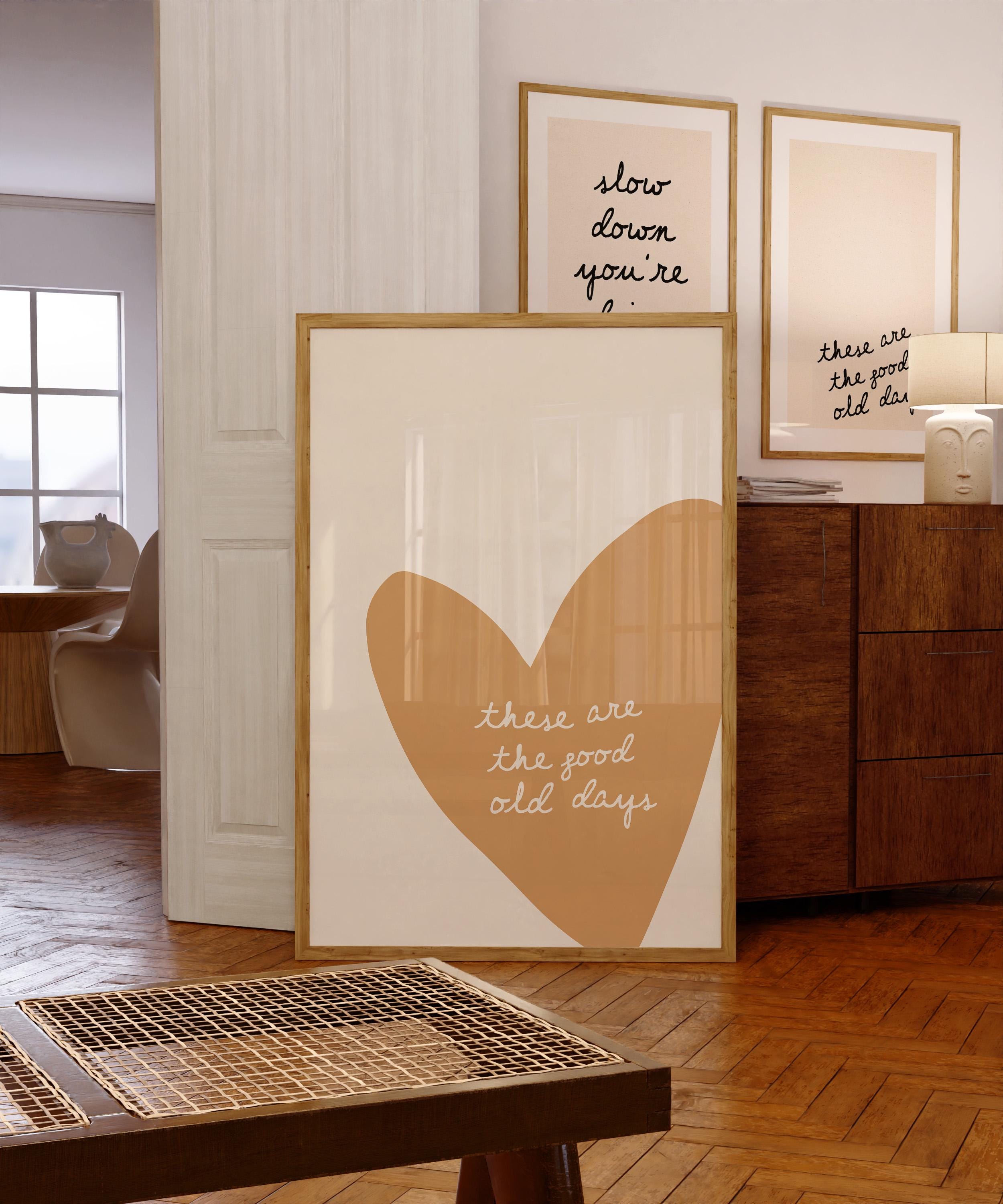 These Are the Good Old Days Print, Minimal Heart Wall Decor, Neutral Typography Poster, Cozy Modern Living Room Bedroom Home Art