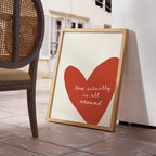 Love Actually Is All Around Print, Minimal Heart Wall Decor, Romantic Typography Poster, Cozy Modern Living Room Bedroom Home Art