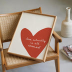 Love Actually Is All Around Print, Minimal Heart Wall Decor, Romantic Typography Poster, Cozy Modern Living Room Bedroom Home Art