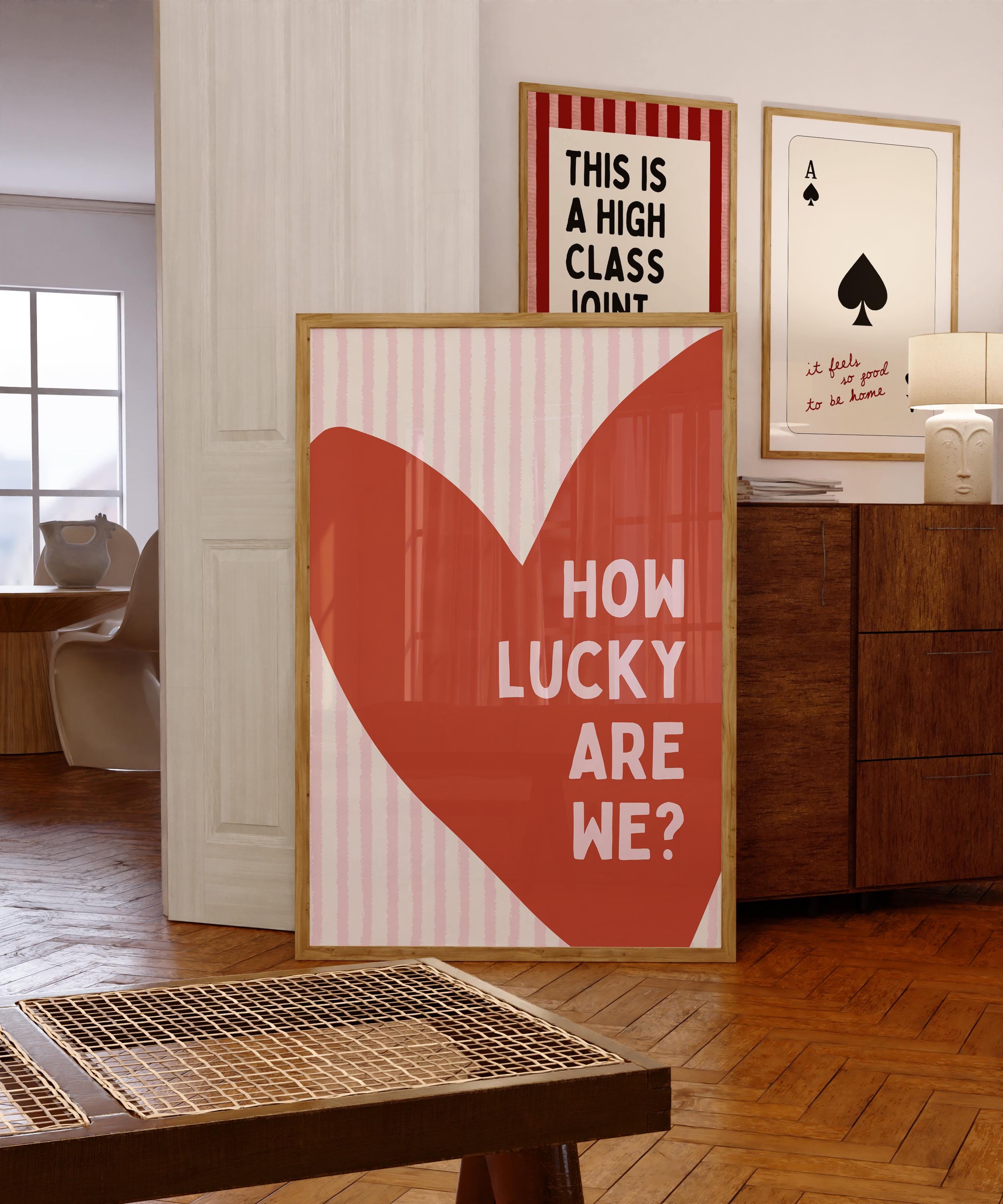 How Lucky Are We Quote Print, Modern Heart Poster, Romantic Love Typography Art, Minimal Valentine Decor, Cozy Couple Home Print