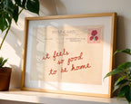 Vintage Postcard It Feels So Good To Be Home Print, Retro Handwritten Quote Poster, Neutral Wall Art, Cozy Home Decor, Printable DIGITAL