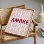 Amore Pink Wall Art Print, Romantic Typography Poster, Valentine’s Decor, Modern Aesthetic Love Quote, Minimal Italian Art Printable