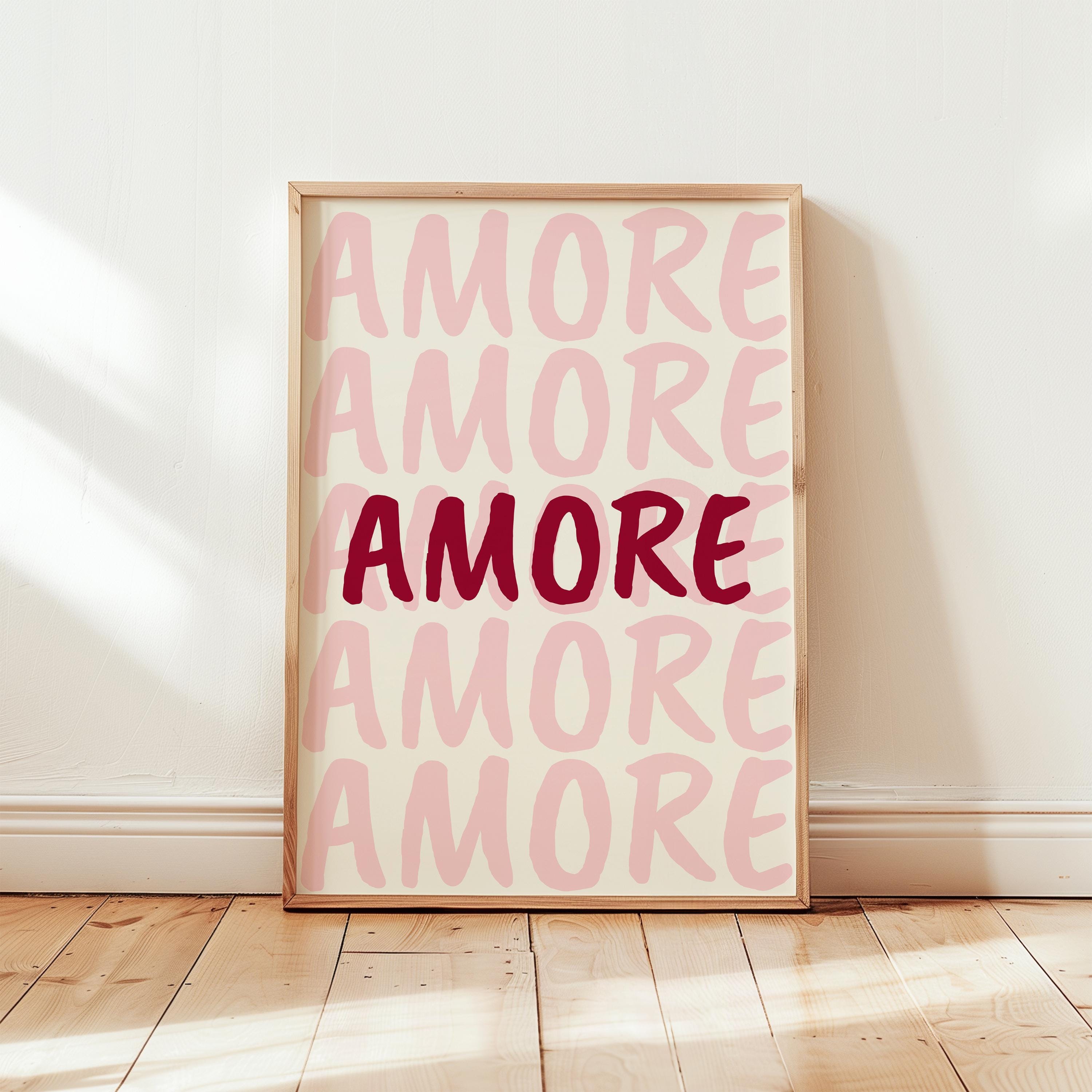 Amore Pink Wall Art Print, Romantic Typography Poster, Valentine’s Decor, Modern Aesthetic Love Quote, Minimal Italian Art Printable