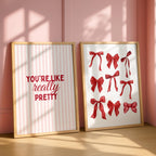 Coquette Pink Wall Art Set of 6, You’re Like Really Pretty Quote Poster, Girly Bedroom Gallery Wall Prints, Aesthetic Fashion Girls Room