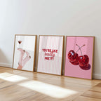 Coquette Pink Wall Art Set of 6, You’re Like Really Pretty Quote Poster, Girly Bedroom Gallery Wall Prints, Aesthetic Fashion Girls Room