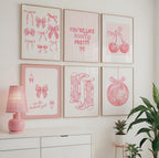 Coquette Pink Wall Art Set of 6, You’re Like Really Pretty Quote Print, Soft Girl Aesthetic Bedroom Gallery Wall Decor, Girly Fashion Art