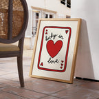 Lucky in Love Wall Art, Playing Card Heart Print, Valentine’s Day Poster, Cute Romantic Typography, Red Minimal Digital Download