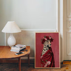 Leopard Wall Art Print, Fashion Animal Portrait, Red Floral Crown Poster, Bold Modern Decor, Aesthetic Wildlife Art Printable