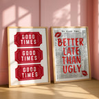 Retro Red Wall Art Set of 6, Good Times Quote Prints, Better Late Than Ugly Poster, Preppy Playful Girls Night College Apartment Decor