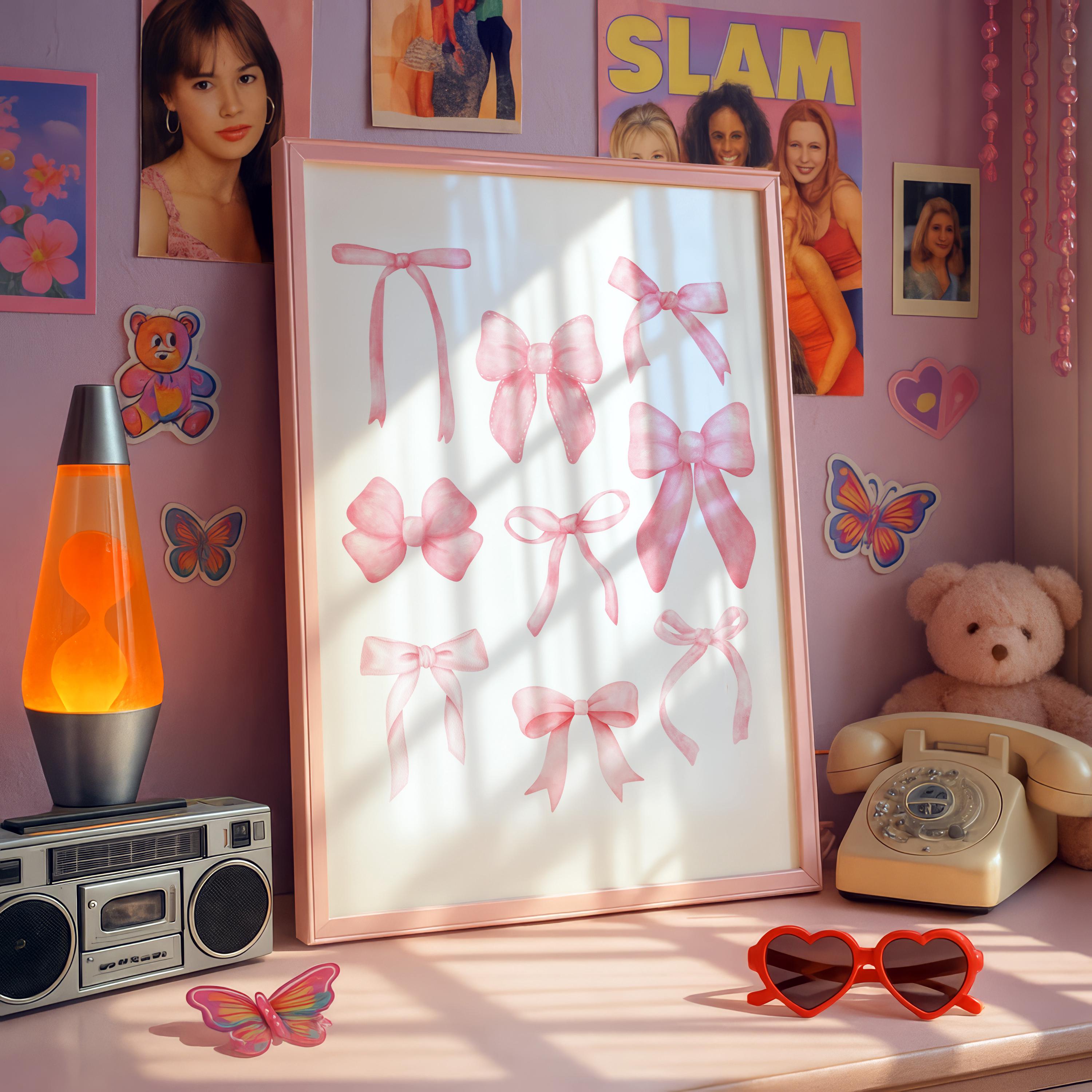 Pink Coquette Wall Art Set of 3, You’re Like Really Pretty Quote Print, Soft Girl Aesthetic Bedroom Dorm Room Decor, Bow Fashion Poster Set