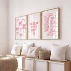 Pink Coquette Wall Art Set of 3, You’re Like Really Pretty Quote Print, Soft Girl Aesthetic Bedroom Dorm Room Decor, Bow Fashion Poster Set