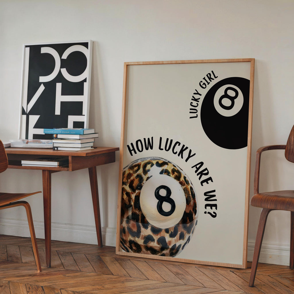 Neutral Beige Leopard Gallery Wall Set of 3, Lucky Girl 8 Ball Art, Minimal Chic Animal Prints, Preppy Aesthetic Printable Decor