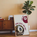 Lucky Girl 8 Ball Wall Art, Burgundy Leopard Print Poster, How Lucky Are We Quote, Bold Preppy Chic Decor, Trendy Printable Art