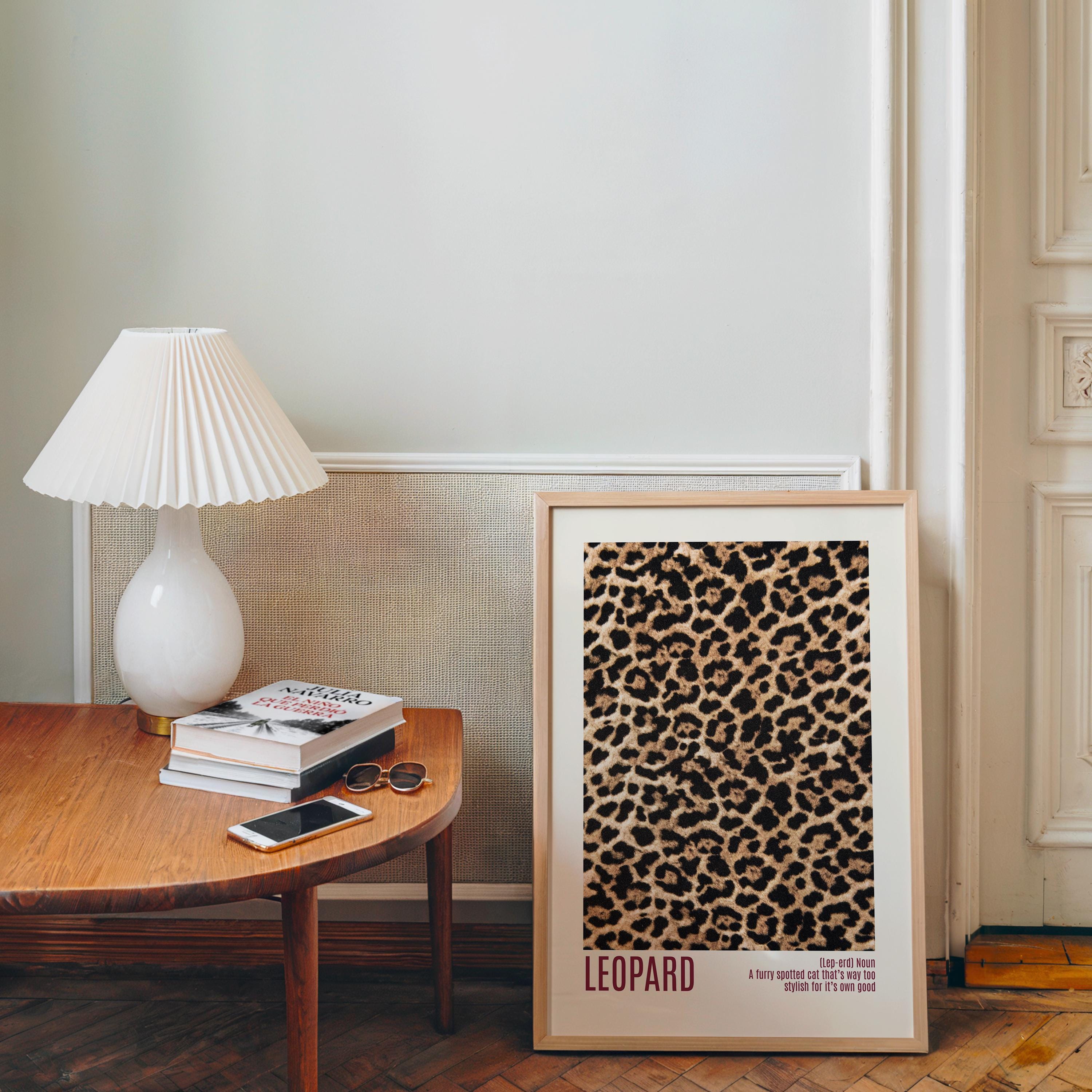Leopard Print Wall Art, Burgundy Animal Pattern Poster, Bold Preppy Chic Decor, Fashion Leopard Artwork, Trendy Printable Art