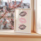 Pink Lucky Girl Gallery Wall Set of 3, Leopard Wall Art, Coquette Lips Print, 8 Ball Poster, Feminine Aesthetic Printable Decor