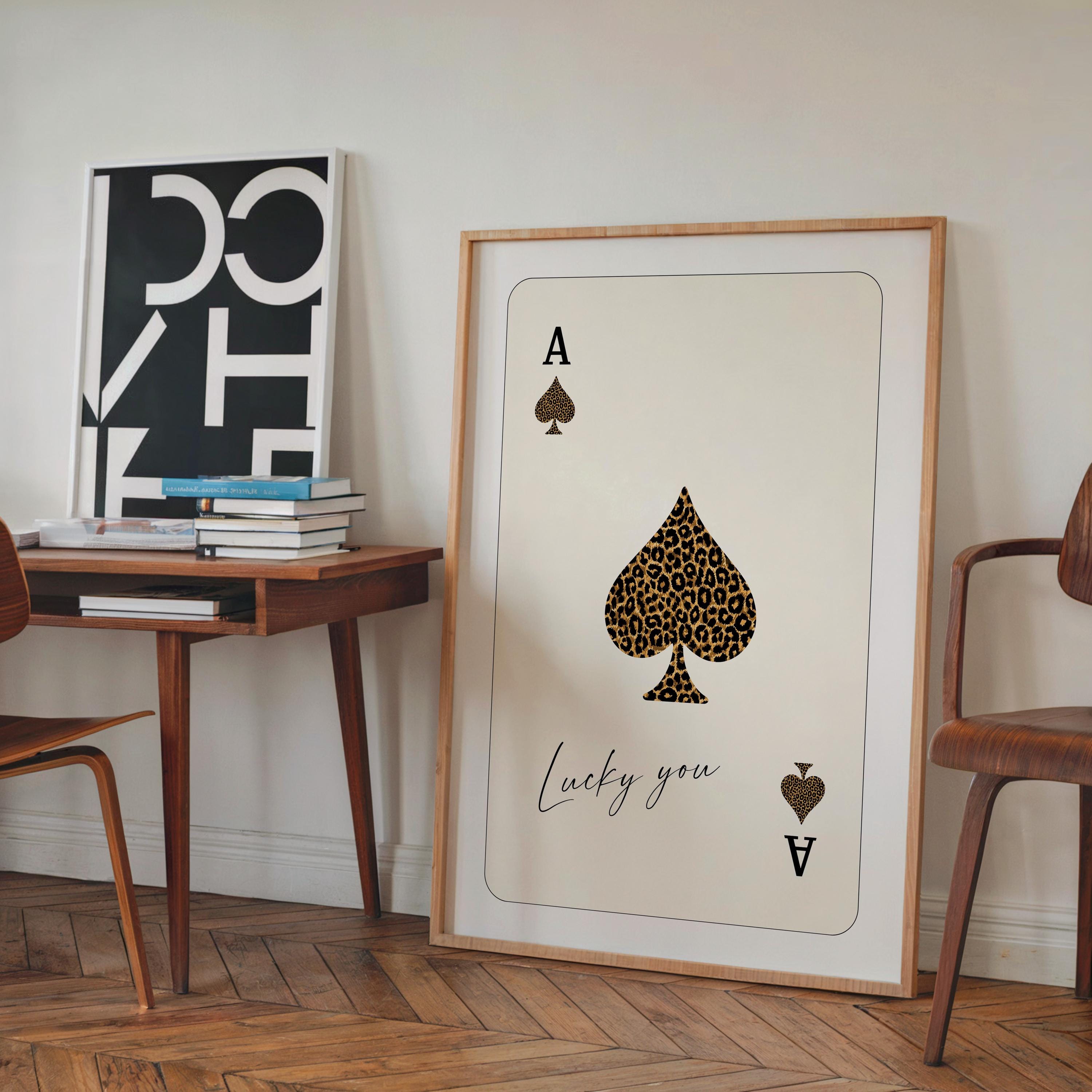 Leopard Ace of Spades Wall Art, Lucky You Print, Casino Glam Decor, Neutral Beige Playing Card Poster, Fashion Wall Art, Trendy Print
