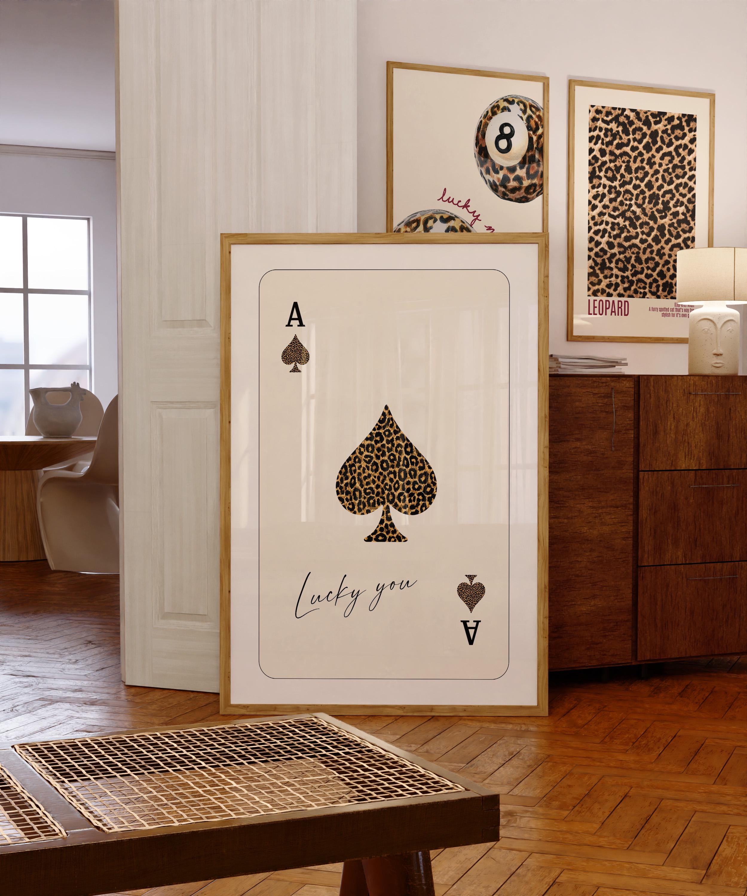 Leopard Ace of Spades Wall Art, Lucky You Print, Casino Glam Decor, Neutral Beige Playing Card Poster, Fashion Wall Art, Trendy Print