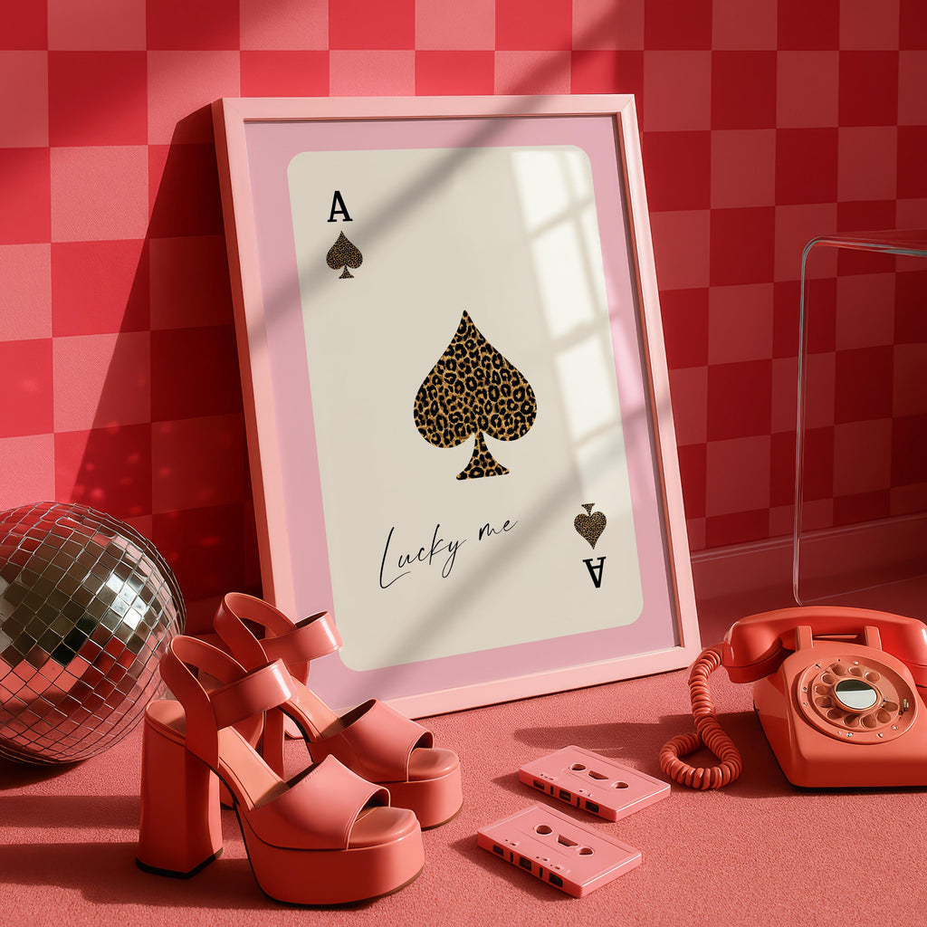Pink Ace of Spades Wall Art, Lucky Me Playing Card Print, Leopard Poster, Coquette Pink Wall Decor, Girly Aesthetic, Trendy Lucky Girl Decor
