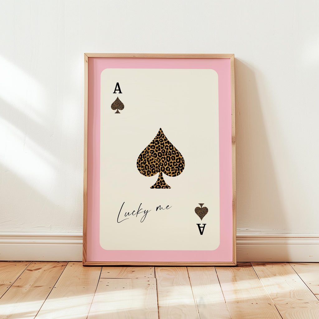 Pink Ace of Spades Wall Art, Lucky Me Playing Card Print, Leopard Poster, Coquette Pink Wall Decor, Girly Aesthetic, Trendy Lucky Girl Decor