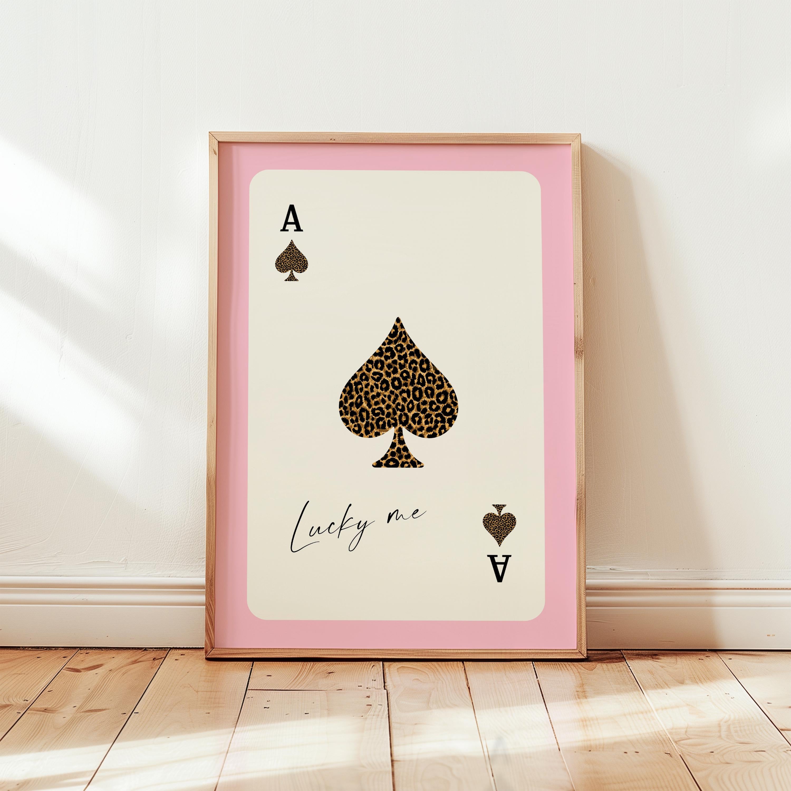 Pink Ace of Spades Wall Art, Lucky Me Playing Card Print, Leopard Poster, Coquette Pink Wall Decor, Girly Aesthetic, Trendy Lucky Girl Decor