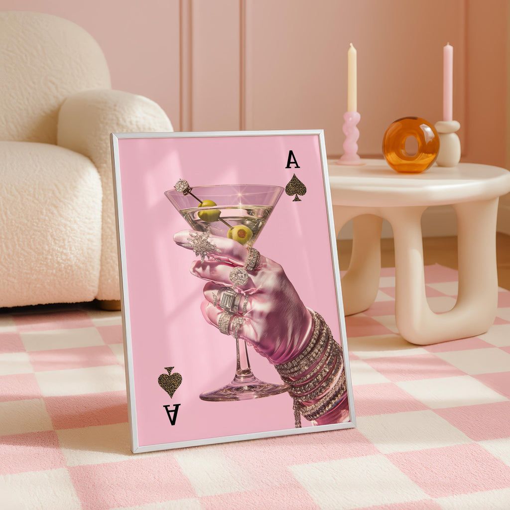 Pink Lucky Girl Wall Art Set, Leopard Fashion Prints, 8 Ball Poster, Martini Cocktail Art, High Heels Poster, Chic Gallery Wall Trendy Print