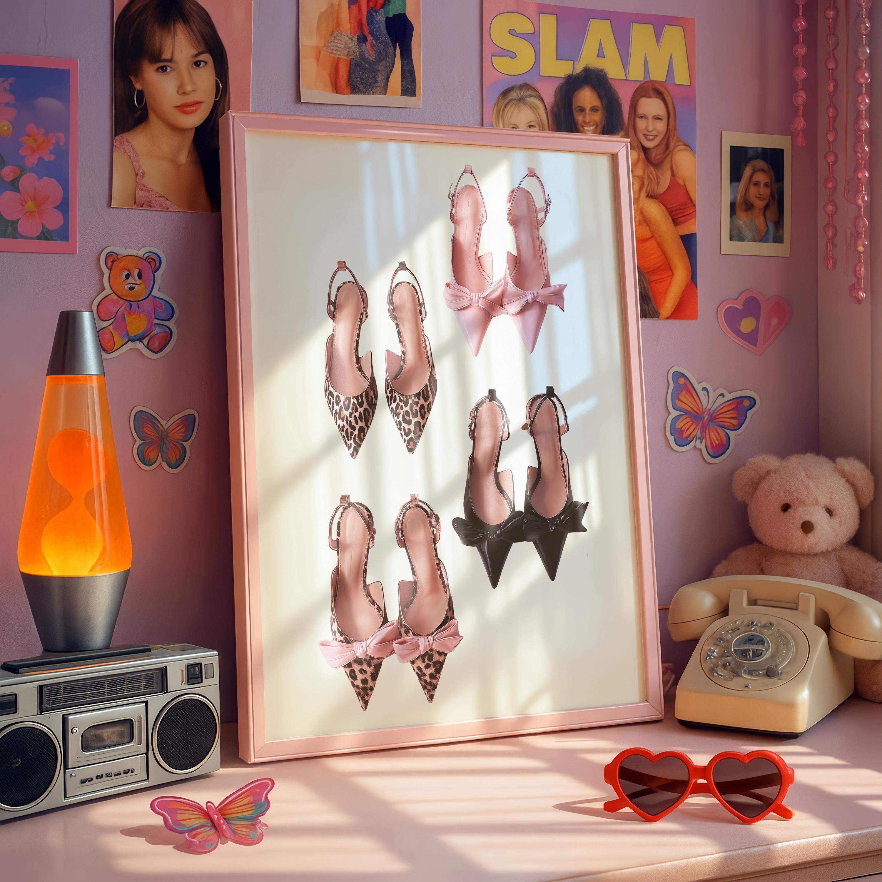 Pink Lucky Girl Wall Art Set, Leopard Fashion Prints, 8 Ball Poster, Martini Cocktail Art, High Heels Poster, Chic Gallery Wall Trendy Print