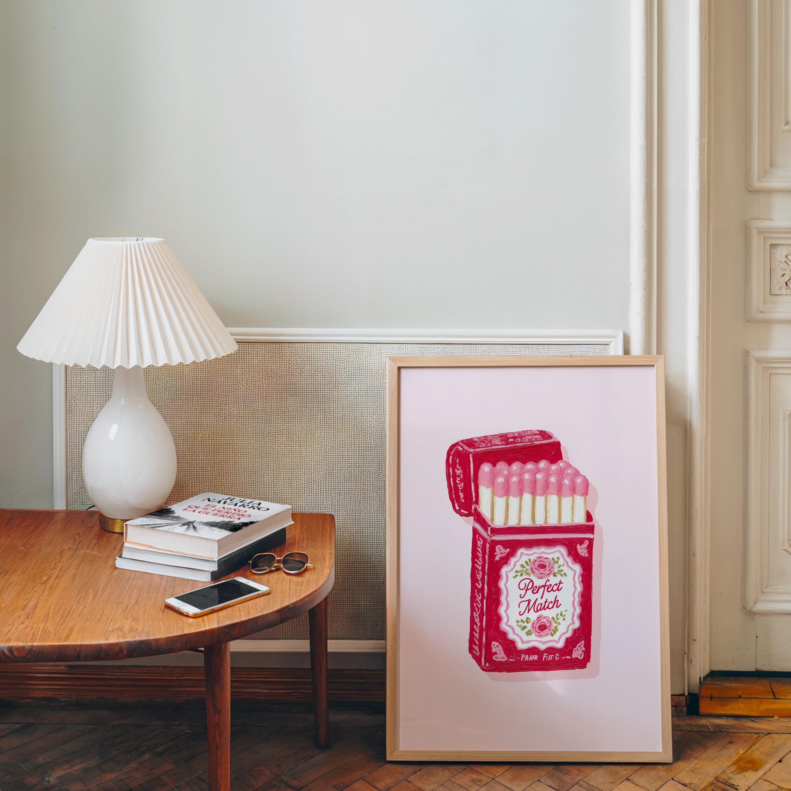 Perfect Match Pink Matchbox Art Print, Valentine Wall Art, Romantic Bar Cart Decor, Retro Love Poster, Girly Home Art, Trendy Print