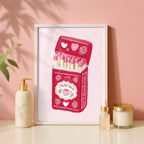 Perfect Match Pink Matchbox Art Print, Valentine Wall Art, Cute Coffee Love Poster, Romantic Girly Decor, Retro Pink Home Art, Trendy Print