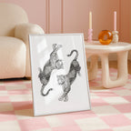 Vintage Leopard Wall Art, Dancing Leopards Illustration Print, Fashion Animal Poster, Chic Neutral Home Decor, Editorial Style Leopard Art