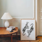 Vintage Leopard Wall Art, Dancing Leopards Illustration Print, Fashion Animal Poster, Chic Neutral Home Decor, Editorial Style Leopard Art