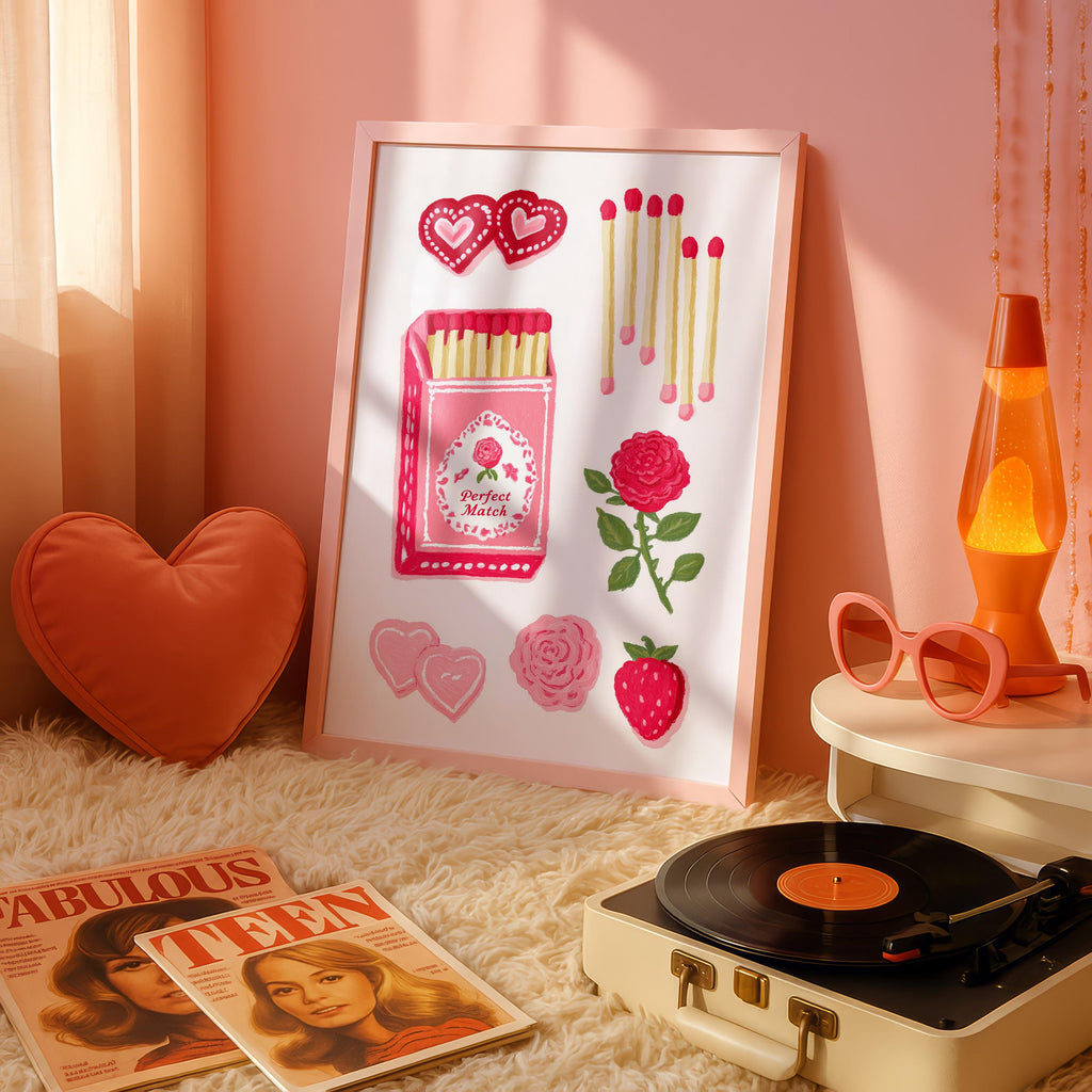 Pink Matchbox Wall Art, Valentine’s Day Printable, Coquette Match Illustration, Romantic Girly Decor, Love Theme Poster, Feminine Pink Art