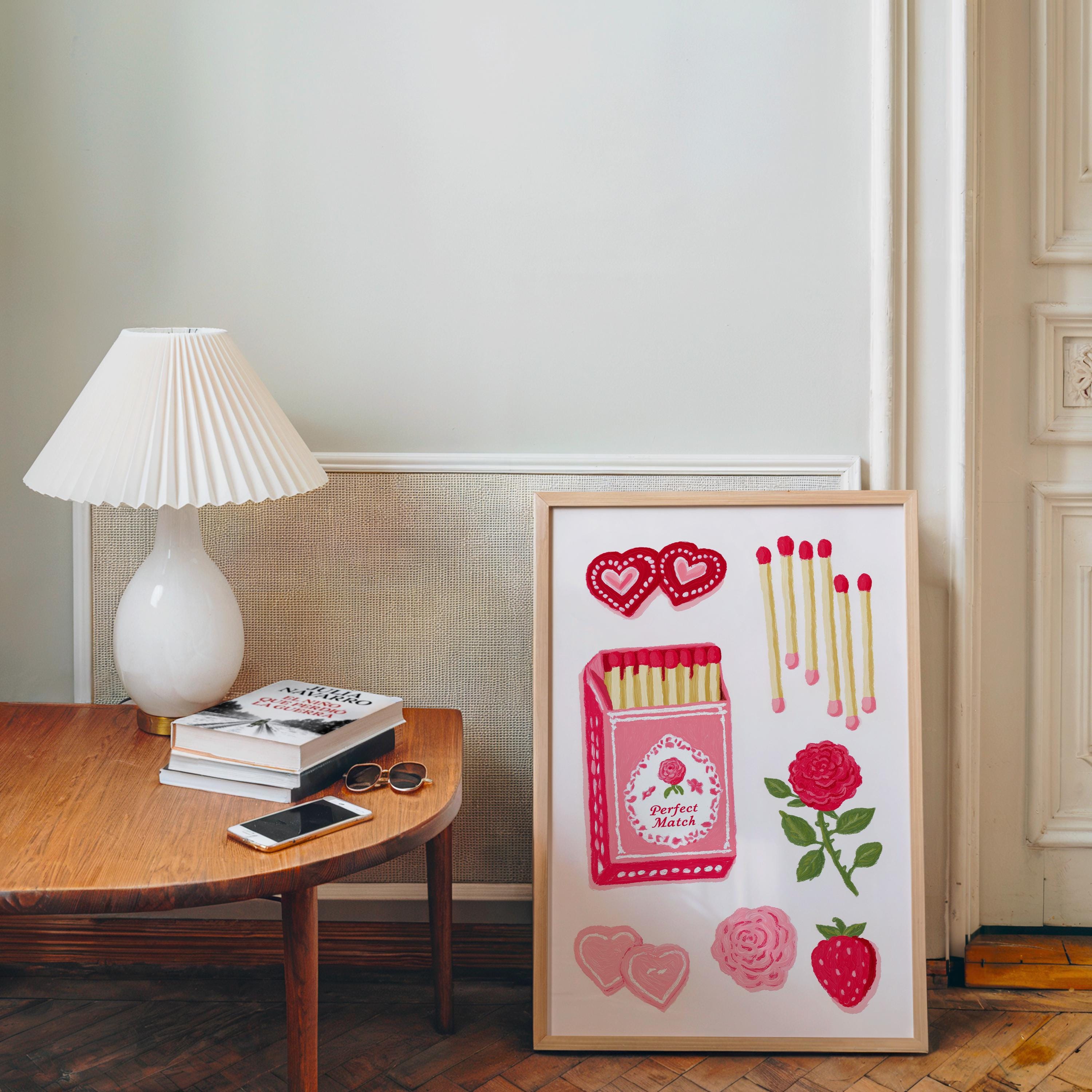 Pink Matchbox Wall Art, Valentine’s Day Printable, Coquette Match Illustration, Romantic Girly Decor, Love Theme Poster, Feminine Pink Art