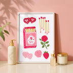 Pink Matchbox Wall Art, Valentine’s Day Printable, Coquette Match Illustration, Romantic Girly Decor, Love Theme Poster, Feminine Pink Art