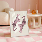 Pink Leopard Wall Art, Dancing Leopards Print, Feminine Luxury Animal Artwork, Chic Fashion Leopard Poster, Modern Girly Home Decor